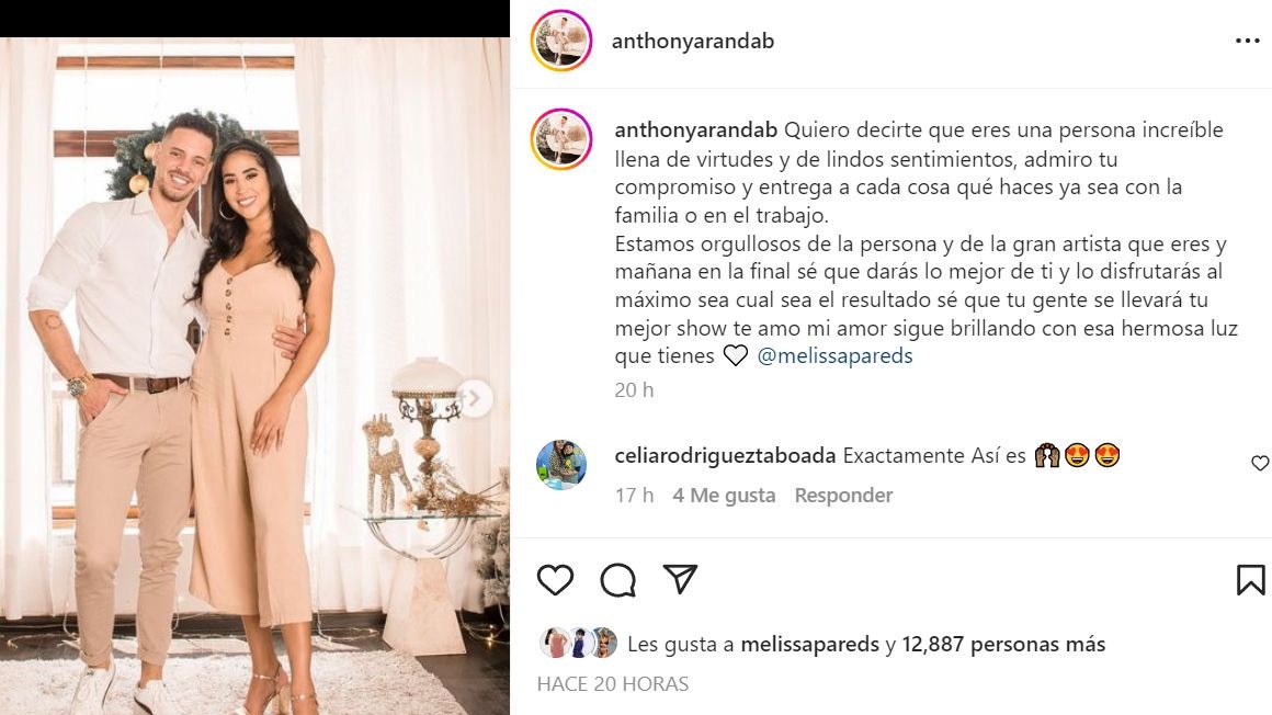 Melissa Paredes: El romántico y alentador mensaje de Anthony Aranda a horas de la final 