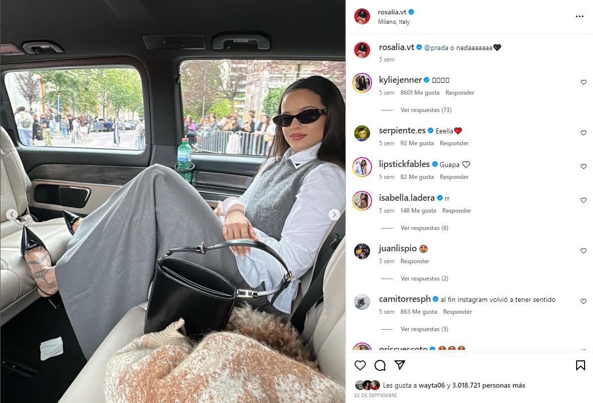 Rosalía viajó a Milan Italia el 22 de septiembre pasado para la semana de la moda en la ciudad Italiana  solo tres días después del concierto de Rauw Alejandro en esa ciudad /Foto: Instagram