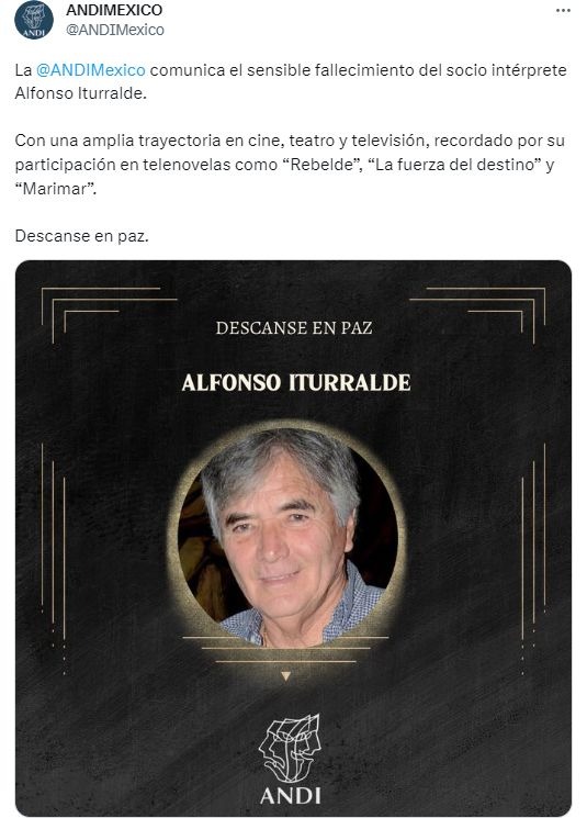 Murió actor Alfonso Iturralde / Twitter