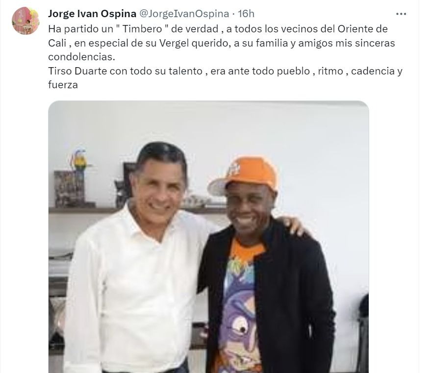 Alcalde de Calí informó la muerte de Tirso Duarte a través de Twitter 