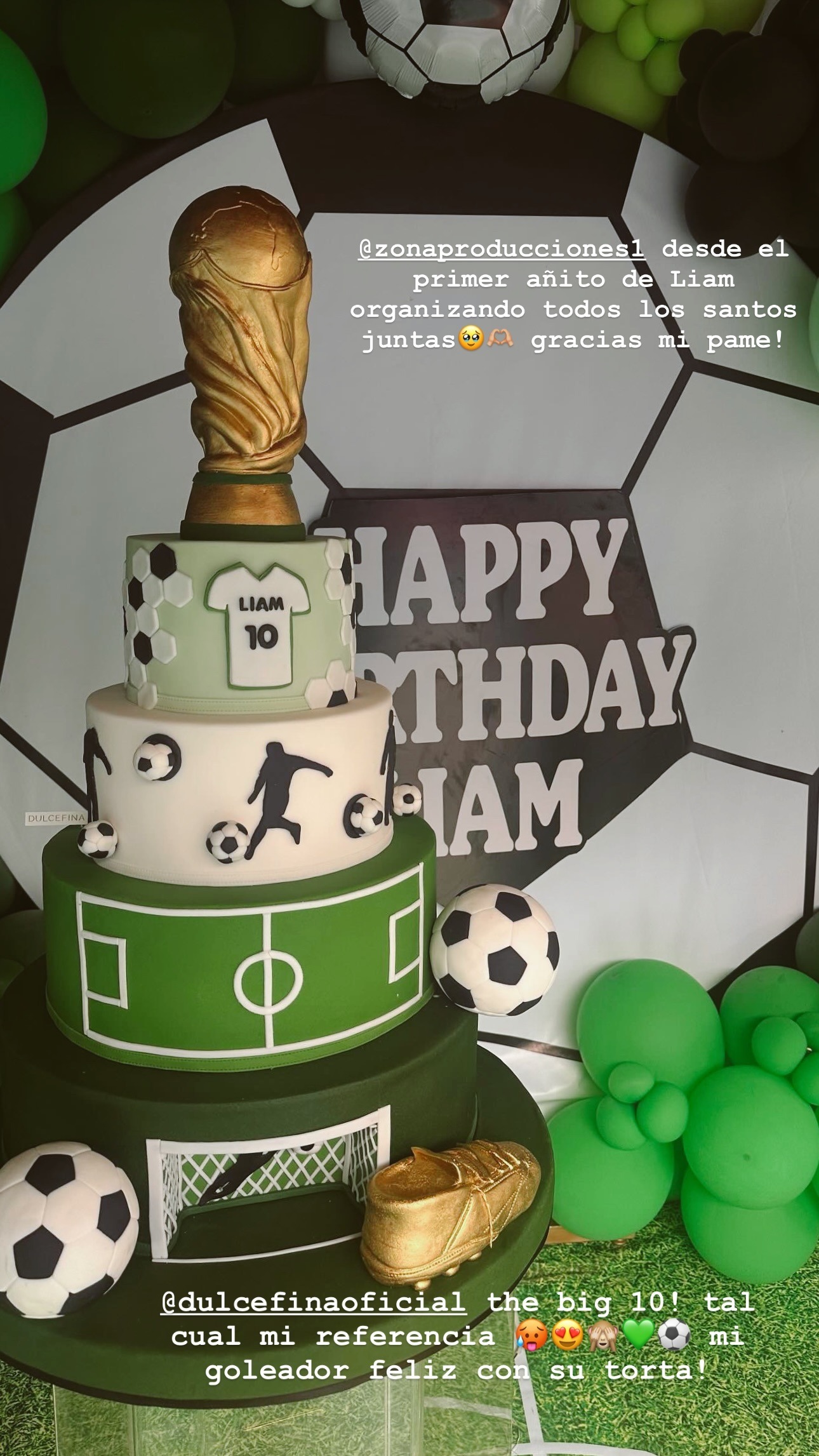 La torta elegida para celebrar a Liam tenía como temática la Copa Mundial de Fútbol/Foto: Instagram