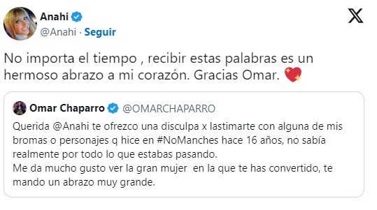 Omar Chaparro se disculpó con Anahí tras burlarse de sus trastornos alimenticios