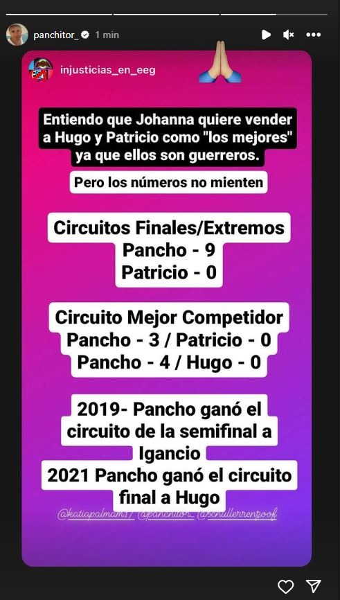 El lapidario mensaje de Instagram de Pancho Rodríguez en alusión al rendimiento de Patricio Parodi y Hugo García/Foto: Instagram