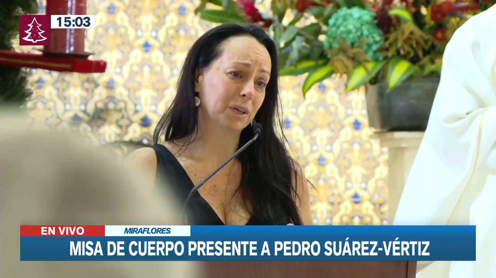 Cynthia Martínez y sus emotivas palabras durante misa de Pedro Suárez Vértiz. Fuente: Canal N