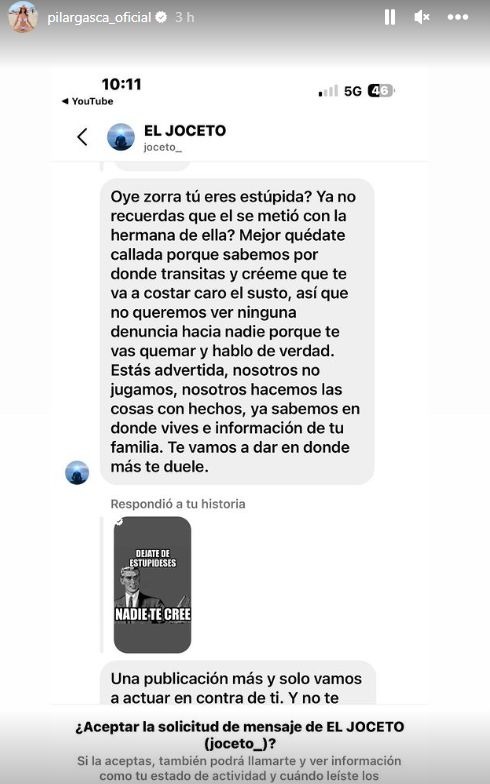 Las amenazas en contra de Pilar Gasca / Instagram