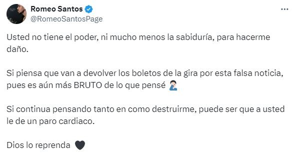 Romeo Santos desmintió rumores | Captura: X @RomeoSantosPage