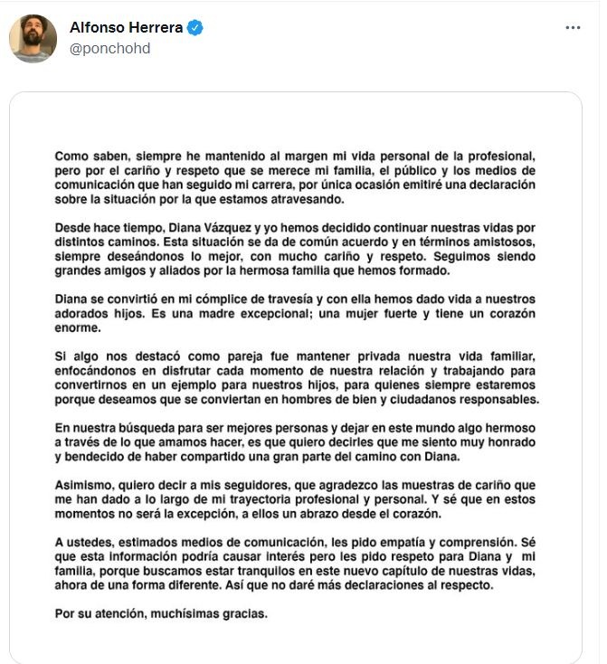 RBD: Alfonso Herrera confirmó el fin de su matrimonio con Diana Vázquez 