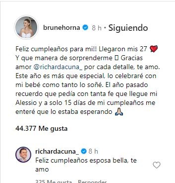 Mensaje de Brunella Horna por su cumpleaños en Instagram/Foto: Instagram