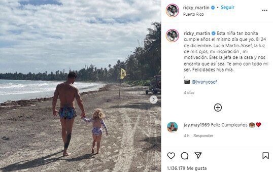 Ricky Martin dedica emotivo mensaje a su hija: “La luz de mis ojos, mi inspiración”