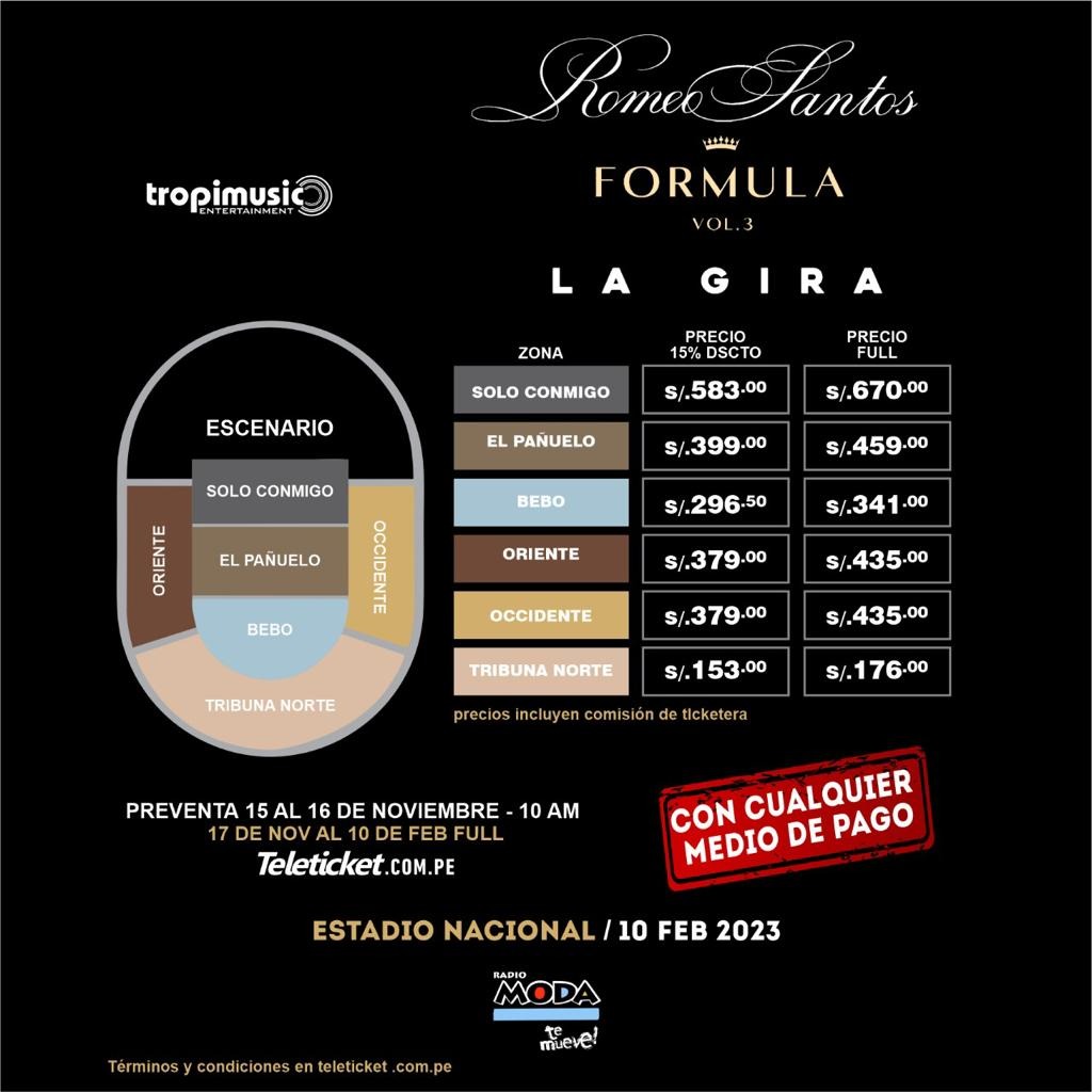 Romeo Santos en Lima: Estos son los precios de entradas para el esperado concierto en el Estadio Nacional