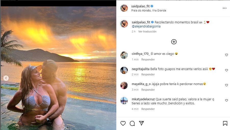 Said Palao responde a críticas con románticas fotos junto a Alejandra Baigorria en Brasil