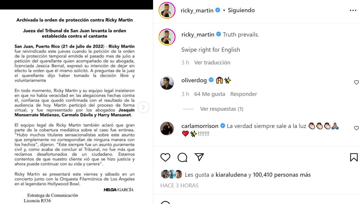 El sobrino de Ricky Martin retira acusaciones de acoso contra el cantante