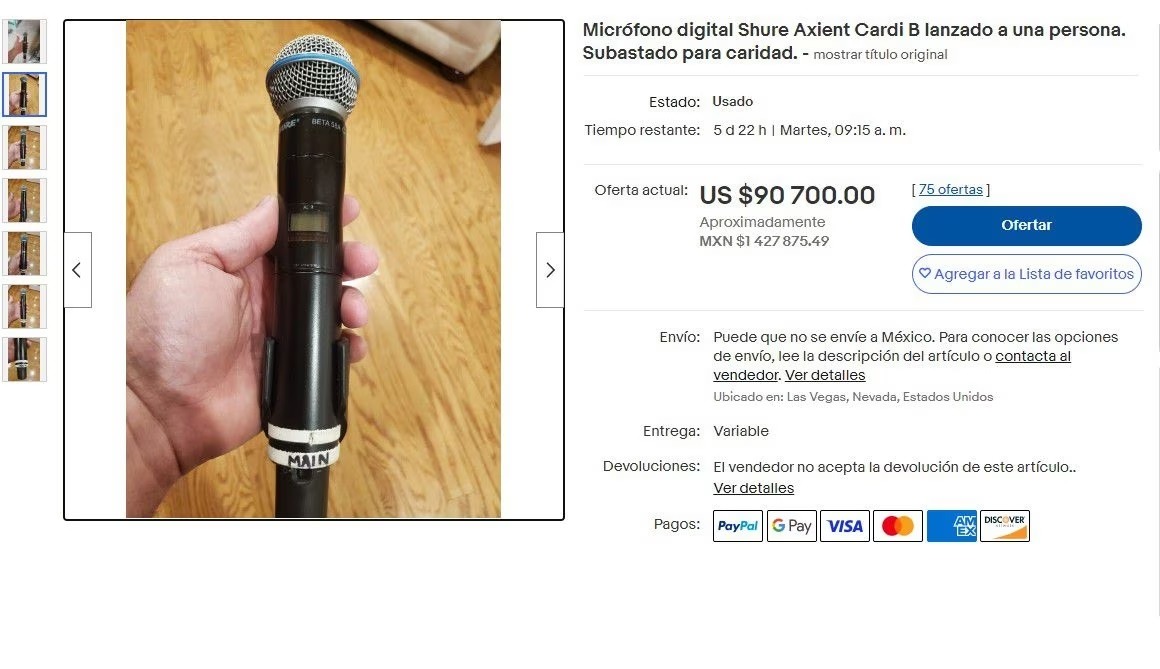Subastan micrófono que Cardi B lanzó a fanática a un increíble precio