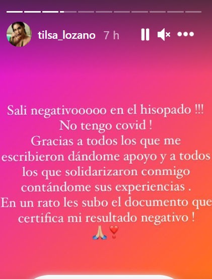 Tilsa Lozano no tiene COVID-19: “Salí negativo en el hisopado”