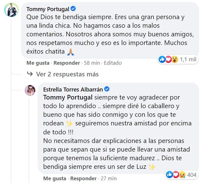 Tommy Portugal a Estrella Torres: “No hagamos caso a los malos comentarios” 