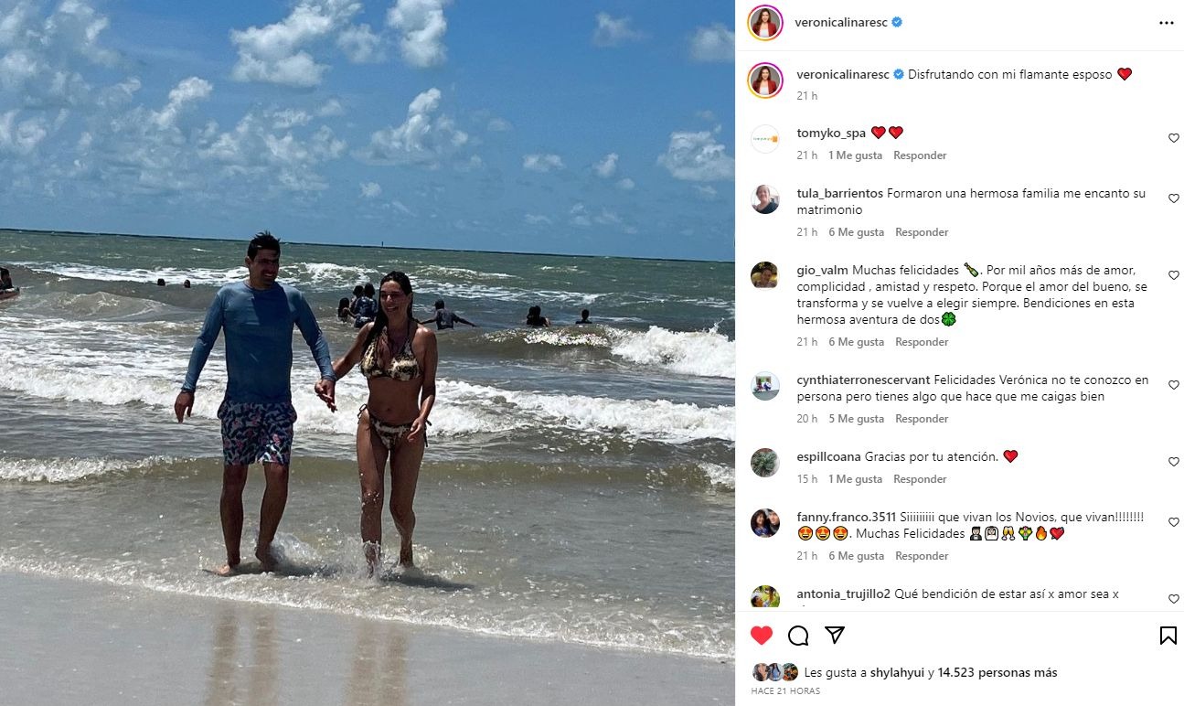 Verónica Linares y su esposo disfrutan así de su luna de miel en Miami 