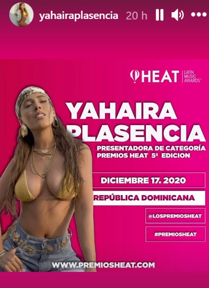 Yahaira Plasencia será presentadora en los Premios Heat 2020