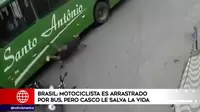 Brasil: Motociclista es arrastrado por bus pero casco le salva la vida