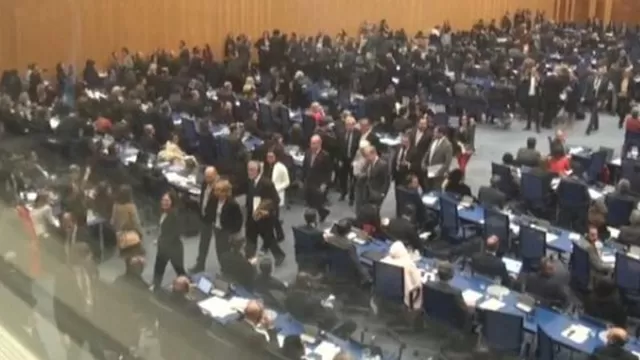 Varios diplomáticos abandonaron este jueves una reunión de la ONU sobre drogas en Viena por la presencia del ministro de Exteriores de Venezuela, Jorge Arreaza. Foto: Captura de video