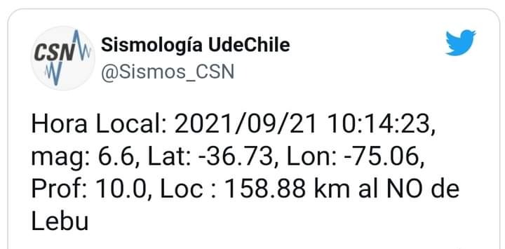 Chile: Sismo de magnitud 6,6 sacudió la zona centro y sur del país