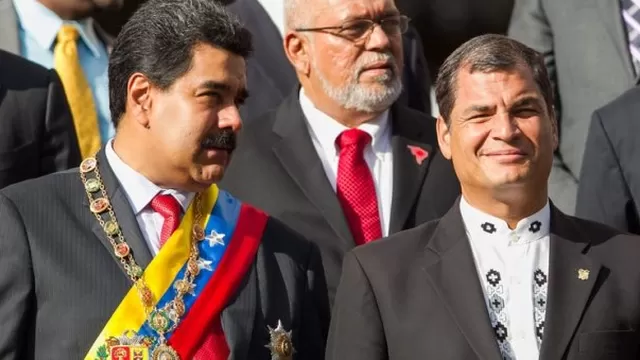 El presidente de Venezuela, Nicol&aacute;s Maduro y el exmandatario de Ecuador, Rafael Correa. Foto: EFE/referencial