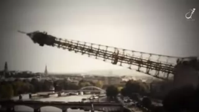 Torre Eiffel se derrumba en un montaje de un video difundido por Estado Islámico. Captura: Youtube