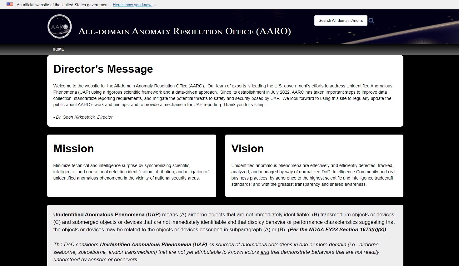 Estados Unidos: Pentágono lanzó primera página web con información sobre OVNIS