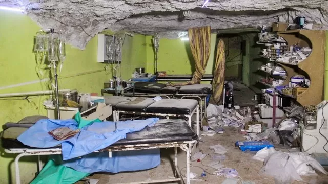 Hospital destruido en pueblo sirio de Khan Sheikhun tras ataque con sarin. Foto: AFP