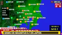 Japón: Sismo de magnitud 6.1 sacudió Tokio