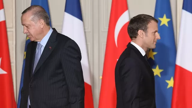 Presidentes Recep Tayyip Erdogan (Turquía) y Emmanuel Macron (Francia). Foto: AFP