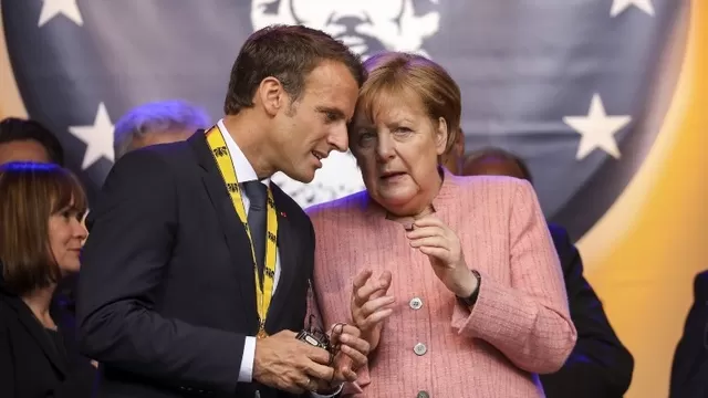 Emmanuel Macron (Francia) y Angela Merkel (Alemania). Foto: AFP