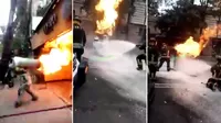 México: Bombero carga tanque de gas en llamas para evitar explosión en restaurante