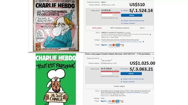 Las subastas de Charly Hebdo con más acogida en ebay para el Perú
