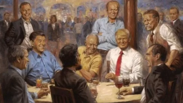 El cuadro pudo verse durante el paseo por algunas de las estancias de la Casa Blanca que Trump grab&oacute; junto a la periodista Lesley Stahl. (Foto: BBC)