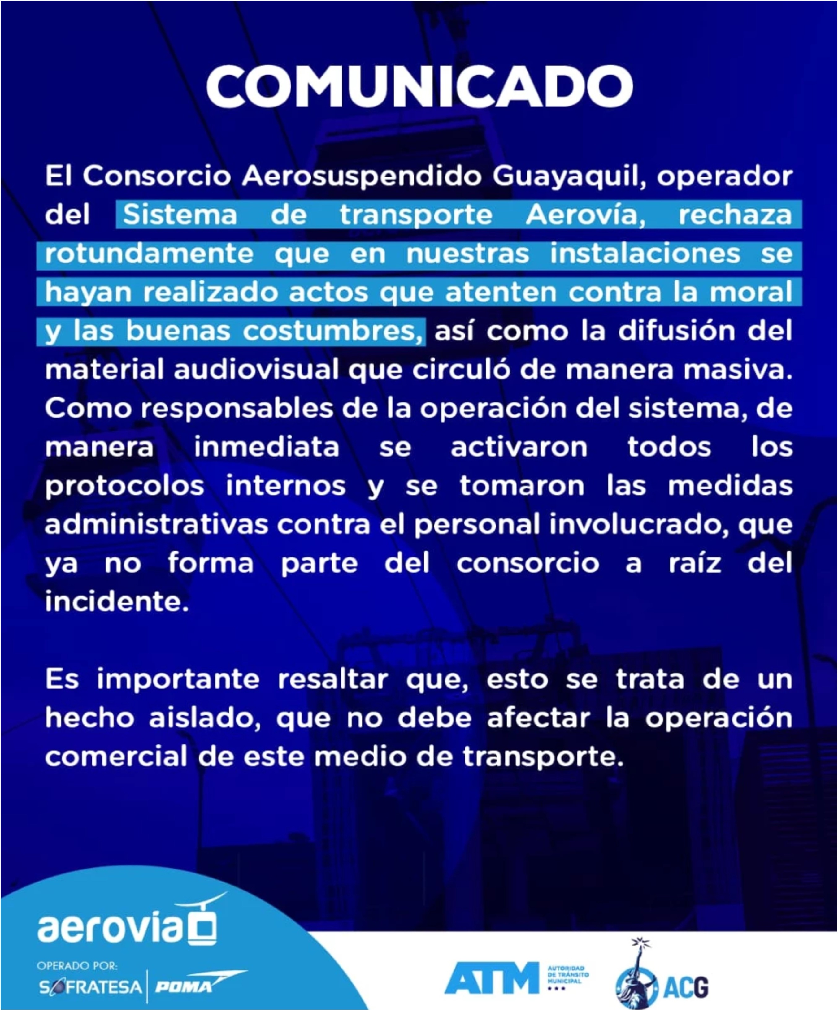 Comunicado del Consorcio Aerosuspendido Guayaquil / Facebook