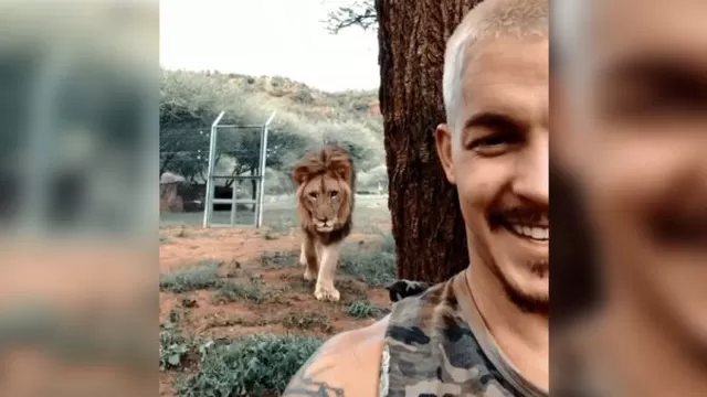 León se acerca a hombre mientras se saca selfie, pero al final hace lo más inesperado
