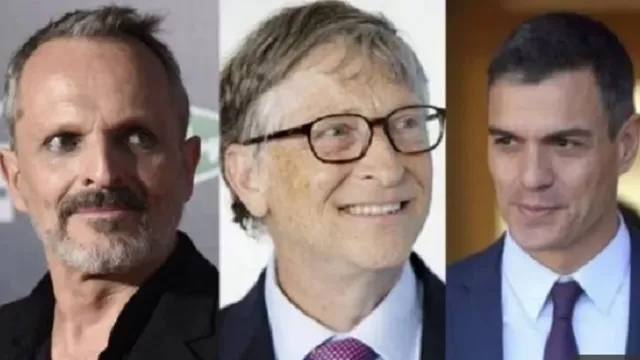 Miguel Bosé, Bill Gates y Pedro Sánchez. Foto. Agenda Setting Diario