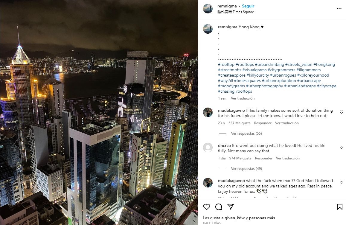 La última foto de Remi Lucidi en Hong Kong / Fuente: Instagram