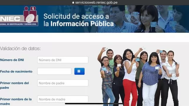 Portal para el acceso a la información pública en Reniec. (Imagen: Victor Mochik / @aiapaecc)
